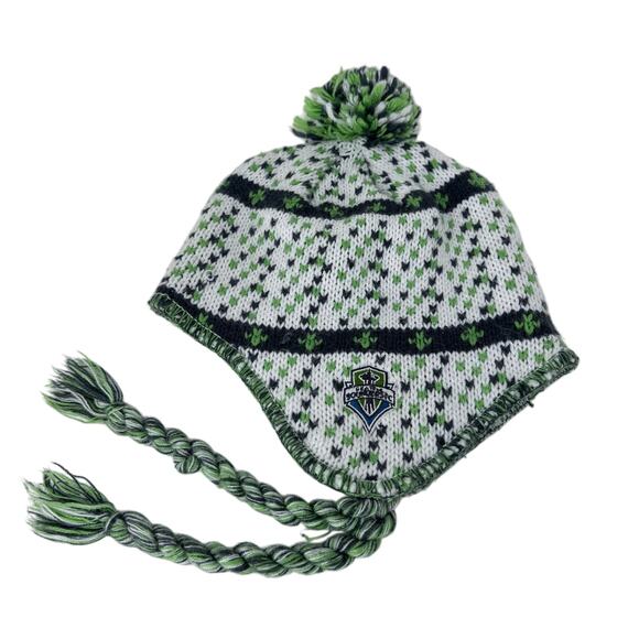 Adidas MLS Portland Timbers Beanie Hat Ear Flap Pom Pom Green White Womens OS - Picture 1 of 9